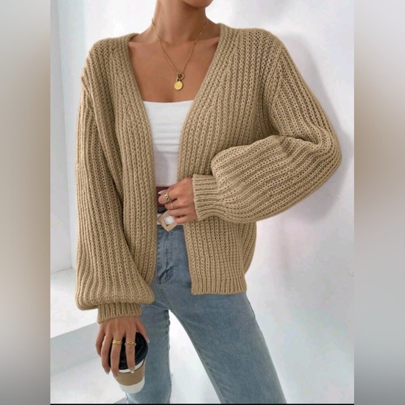 Women's Loose Fit Casual Solid Color Long Sleeve Cardigans, Versatile Daily Wear - Picture 1 of 6